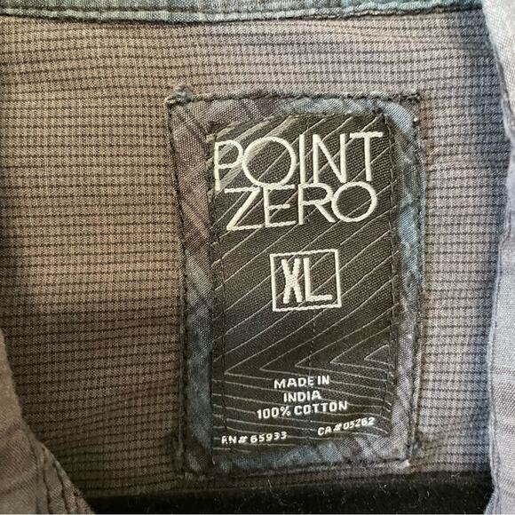 Vintage Point Zero L plaid casual button down t-shirt gray blue long sleeve - Picture 4 of 7